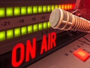 microphone in studio that says On Air