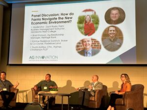 Panel discussion at the Ag Innovation Summit, featuring experts sharing insights on agricultural advancements and technology.